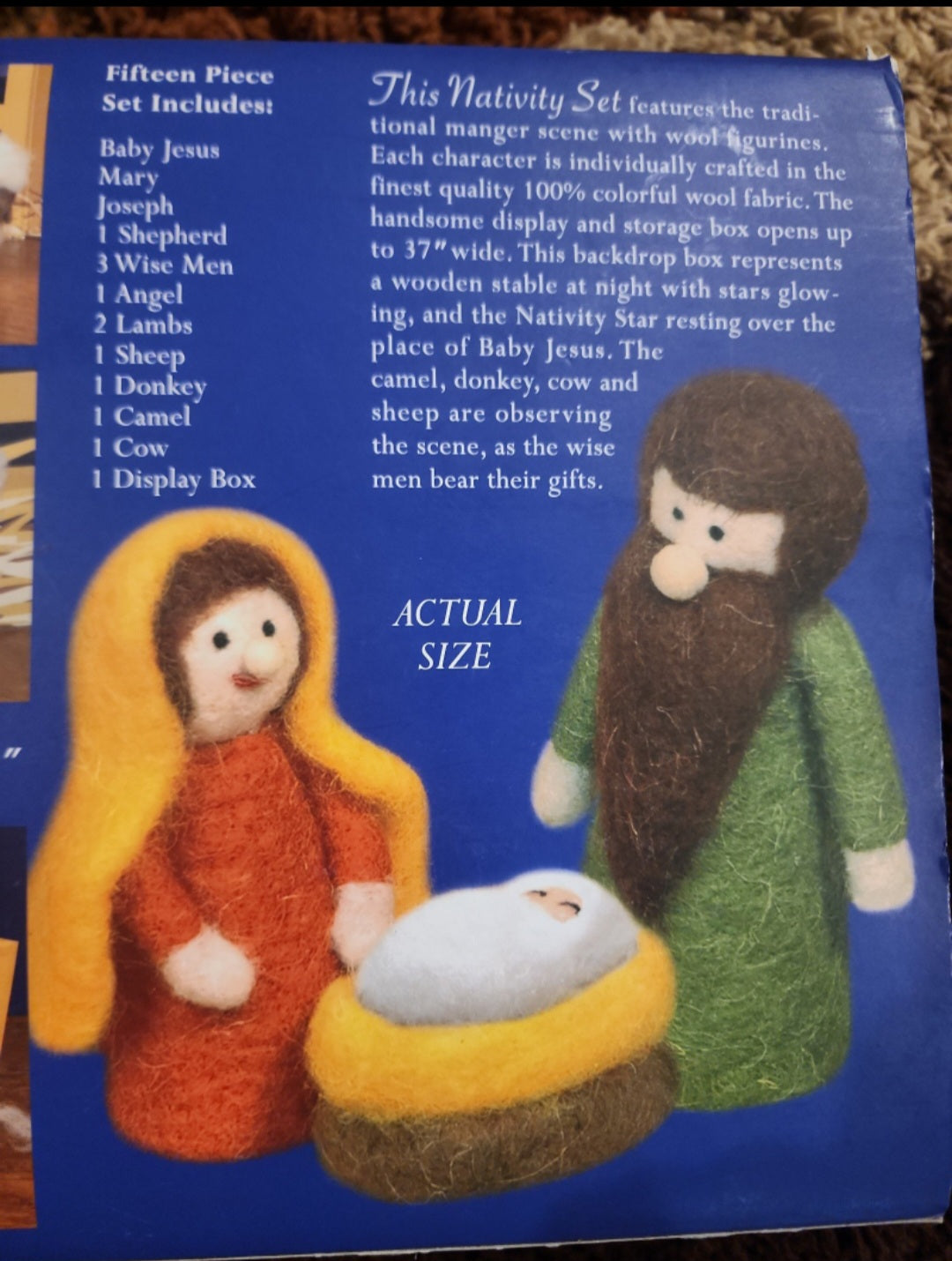 Christmas Handcrafted 15 Piece Wool Nativity Set, Vintage Nativity