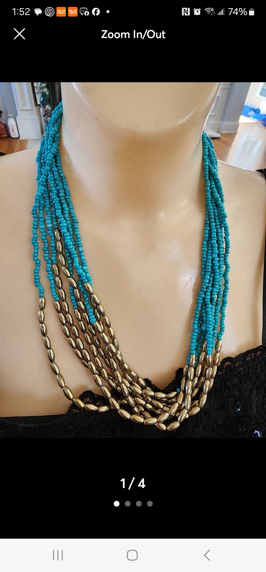 Vintage Multi-Strand Beaded Necklace Turquoise and gold tone Beads