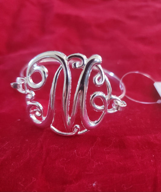 Elegant Silver-Tone Monogram 'M' Cuff Bracelet for Women