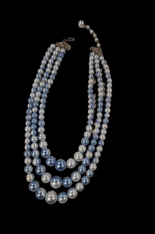 Vintage Multi-strand light Blue ombre  faux Pearls