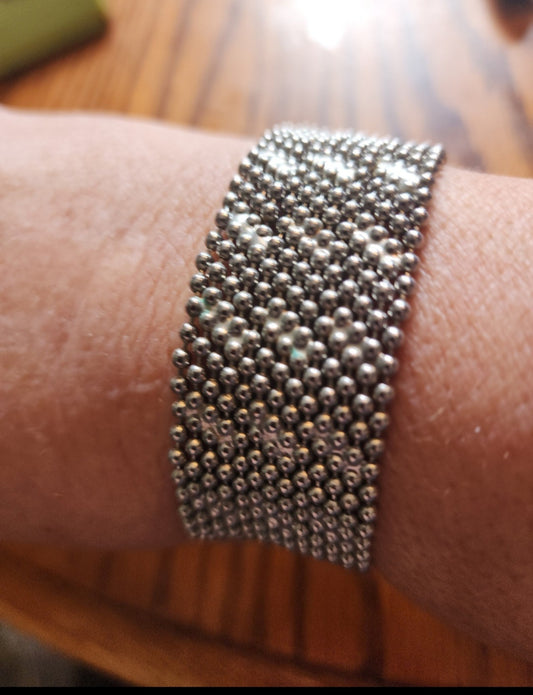 Beaded Cuff Bracelet Silver Tone