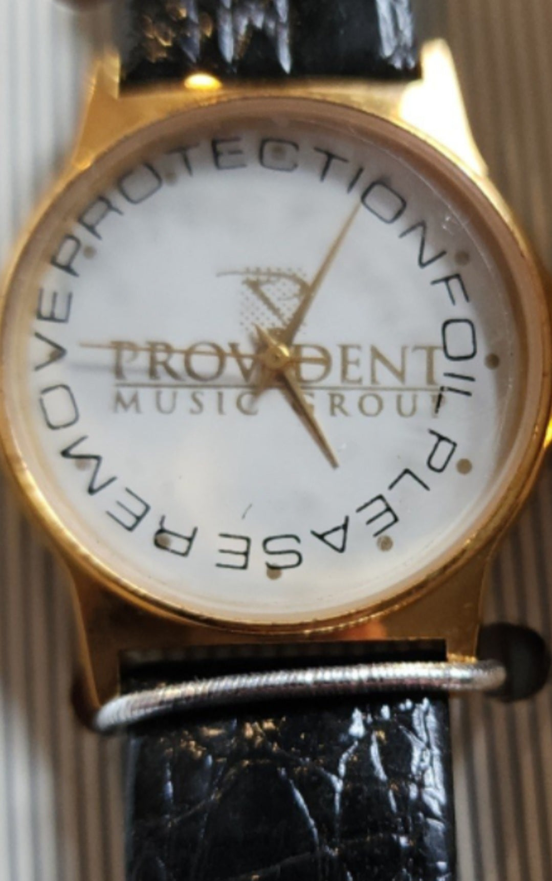 Provident Music Group Watch Gold Tone Watch with leather band