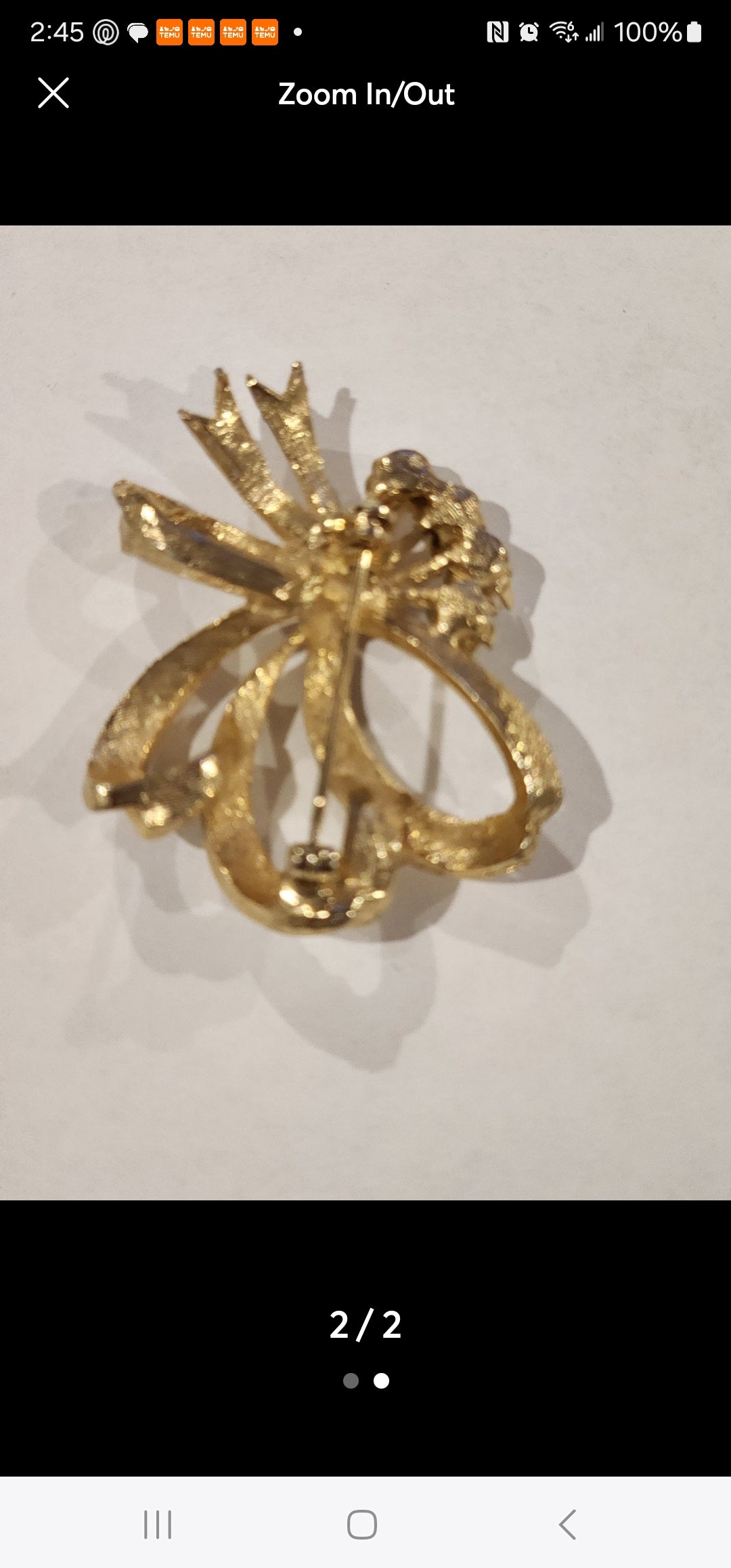 Elegant Vintage Bow Brooch Gold Tone with Pearls