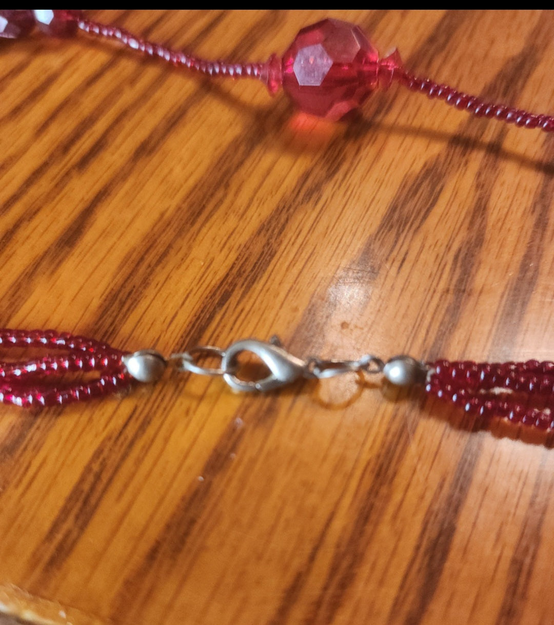 Red beaded necklace 3 layers