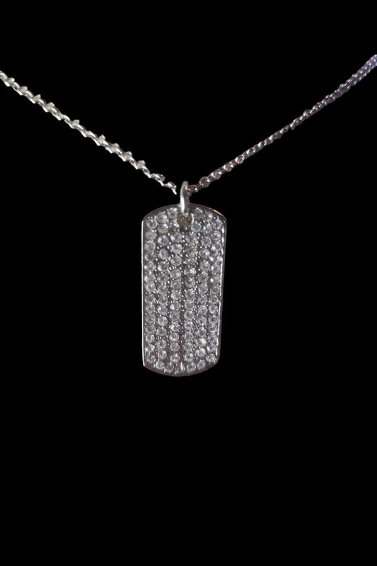 Cookie Lee silver tone Crystal Dog Tag necklace