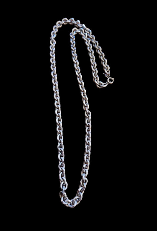 Designer by Crown Trifari, necklace, double link silver tone 38 inches.