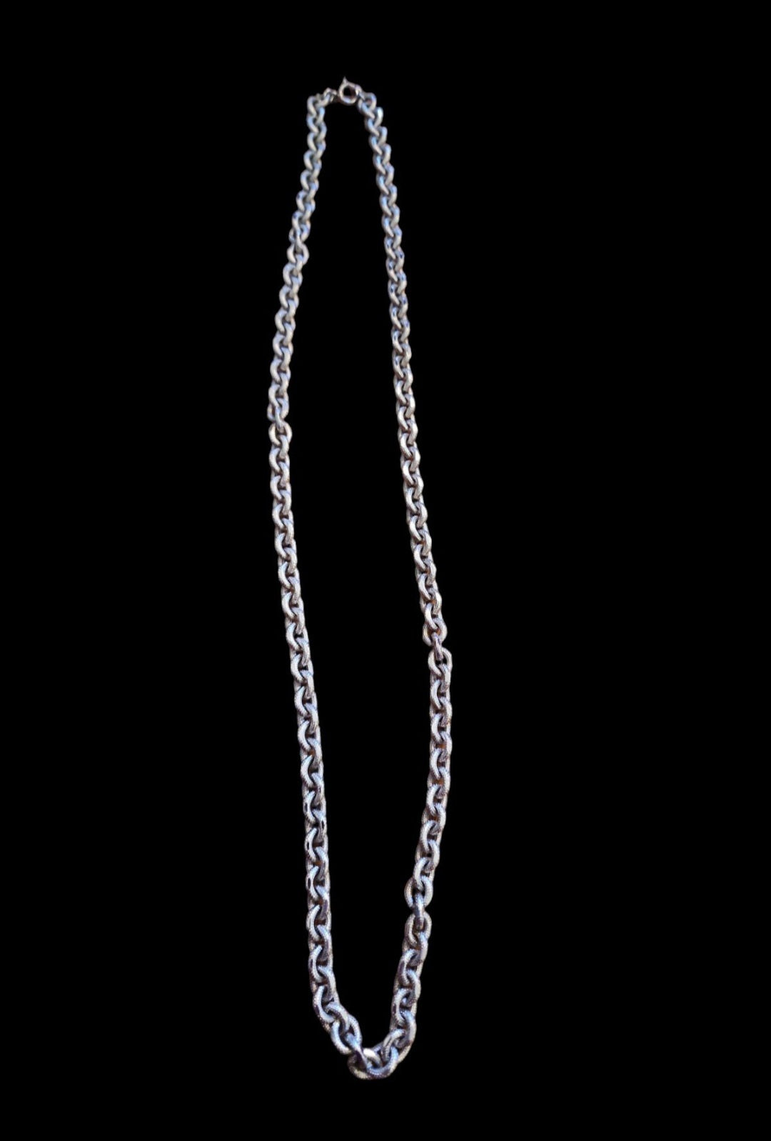 Designer by Crown Trifari, necklace, double link silver tone 38 inches.