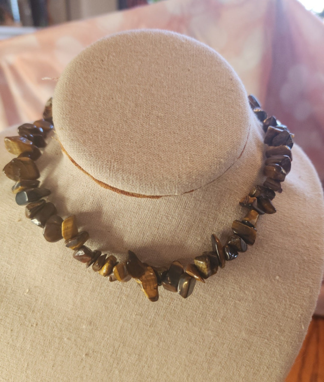 Tigers Eye Necklace, Gemstone Beaded Chips