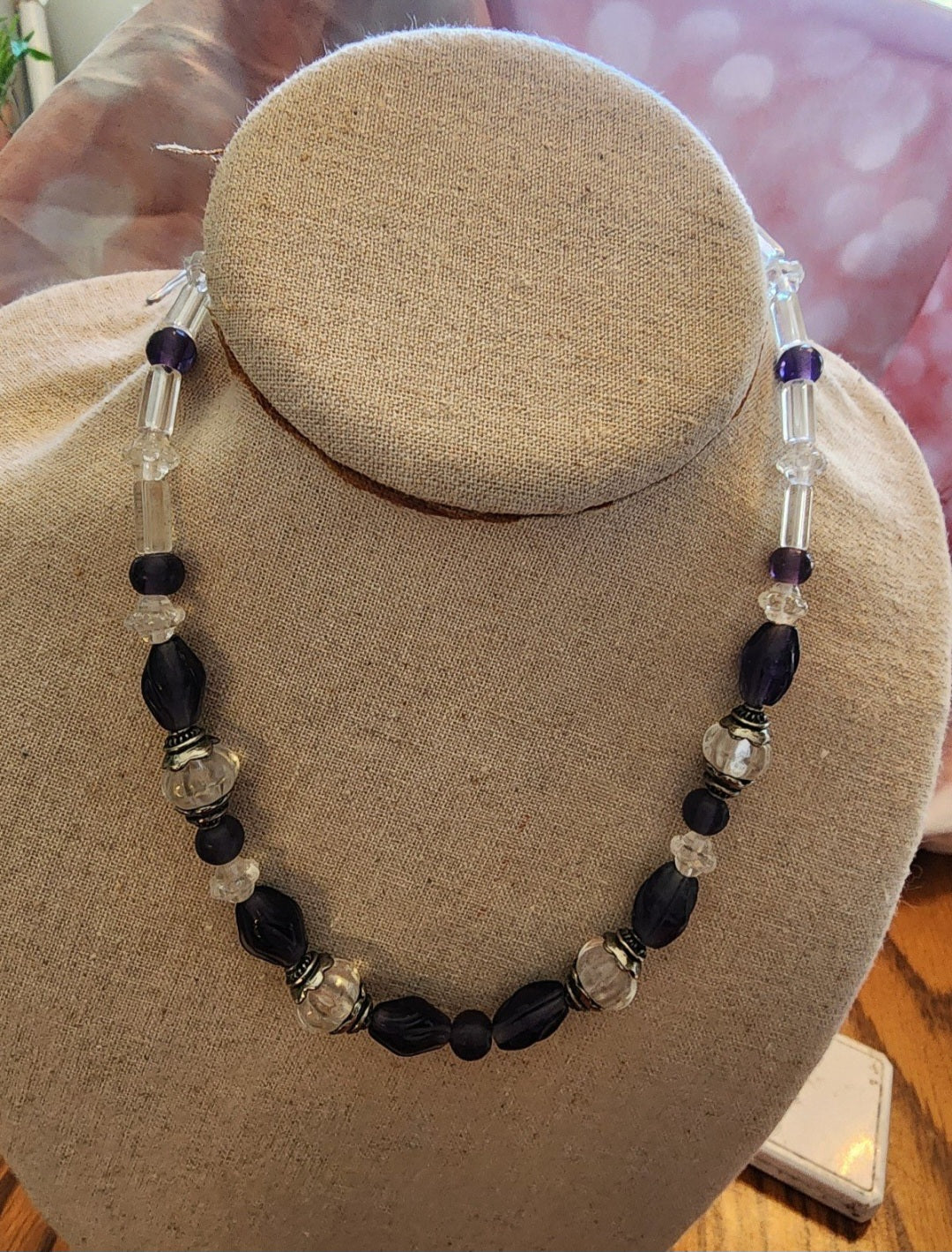 Elegant Purple and Clear Beaded Necklace