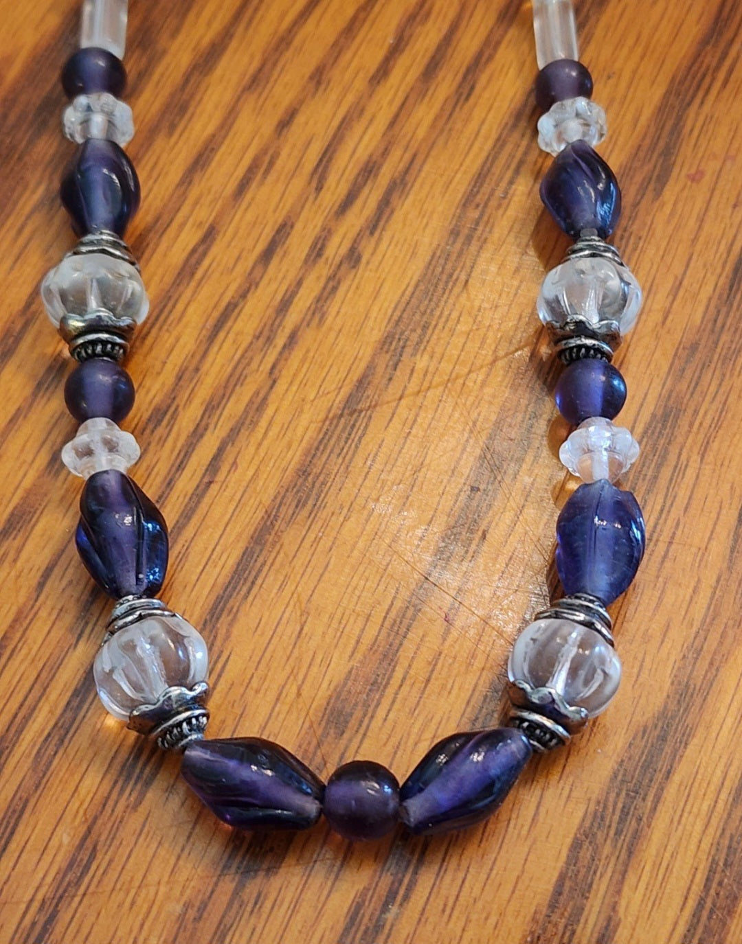 Elegant Purple and Clear Beaded Necklace