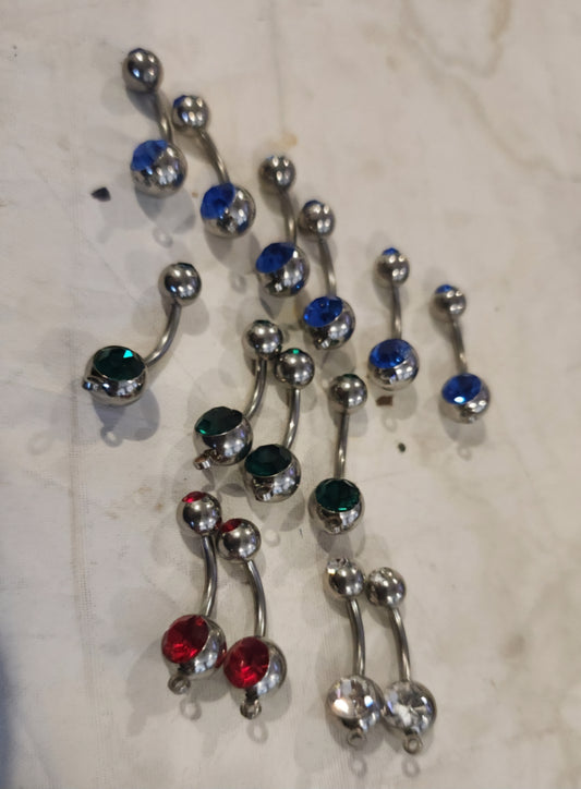 Sparkling Lot of 14 Double Jewel Belly button Rings