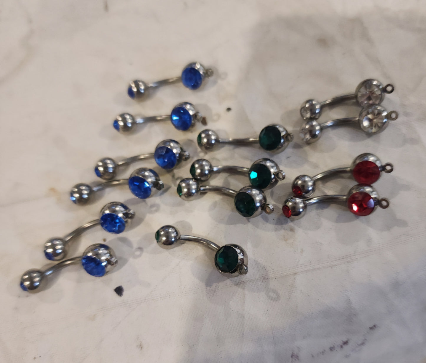 Sparkling Lot of 14 Double Jewel Belly button Rings