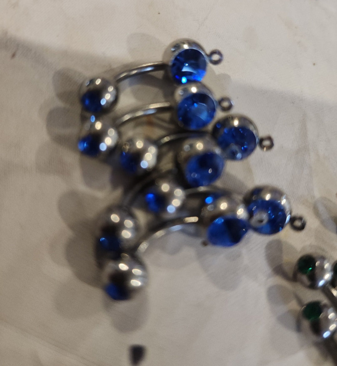 Sparkling Lot of 14 Double Jewel Belly button Rings