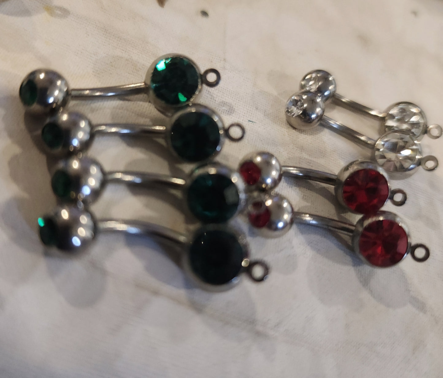 Sparkling Lot of 14 Double Jewel Belly button Rings