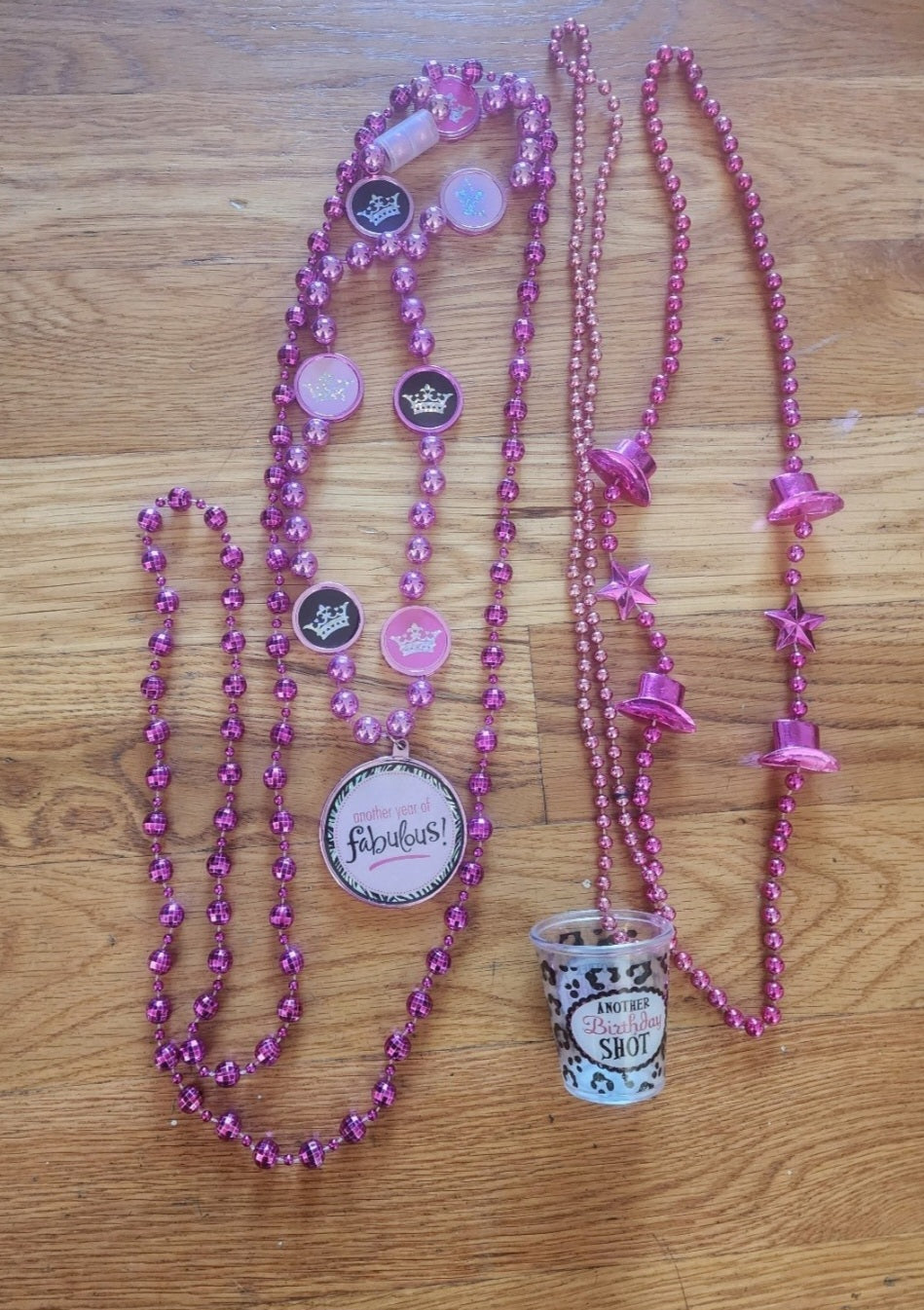 Pink Mardi gras another year fabulous Birthday shot beads Girls night, 4 strands