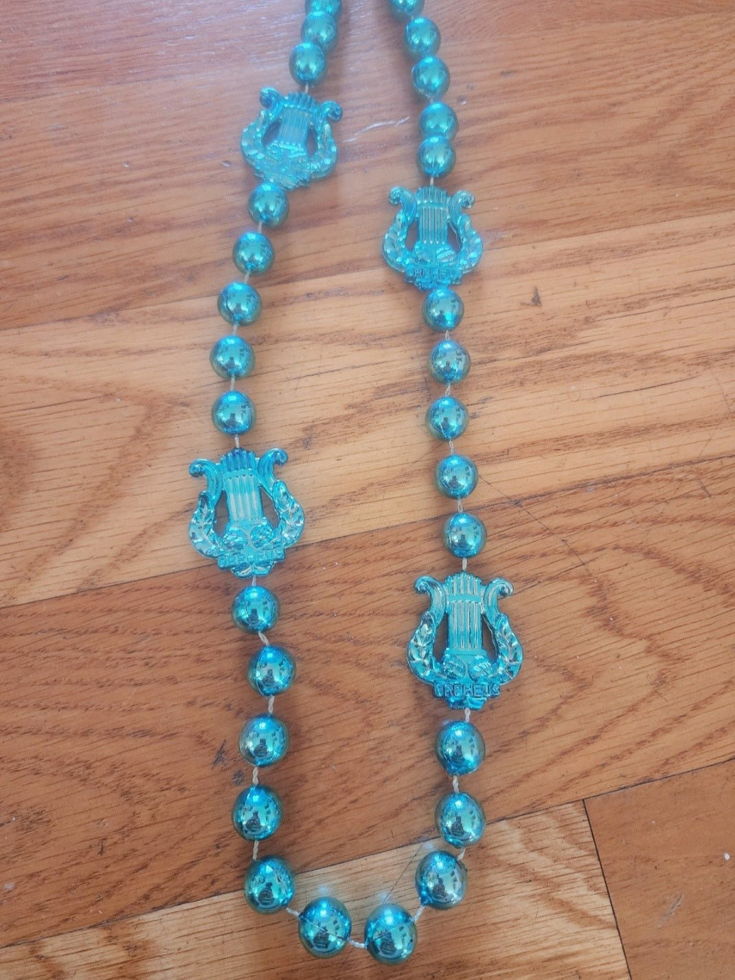 2 Strands Teal Mardi Gras Necklace Harp Top Hat Stars  Beads