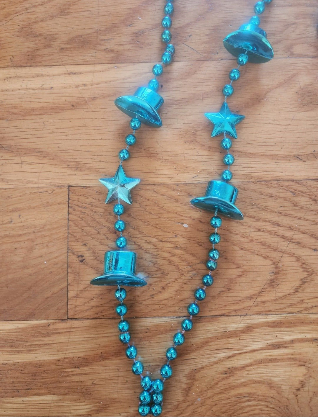 2 Strands Teal Mardi Gras Necklace Harp Top Hat Stars  Beads