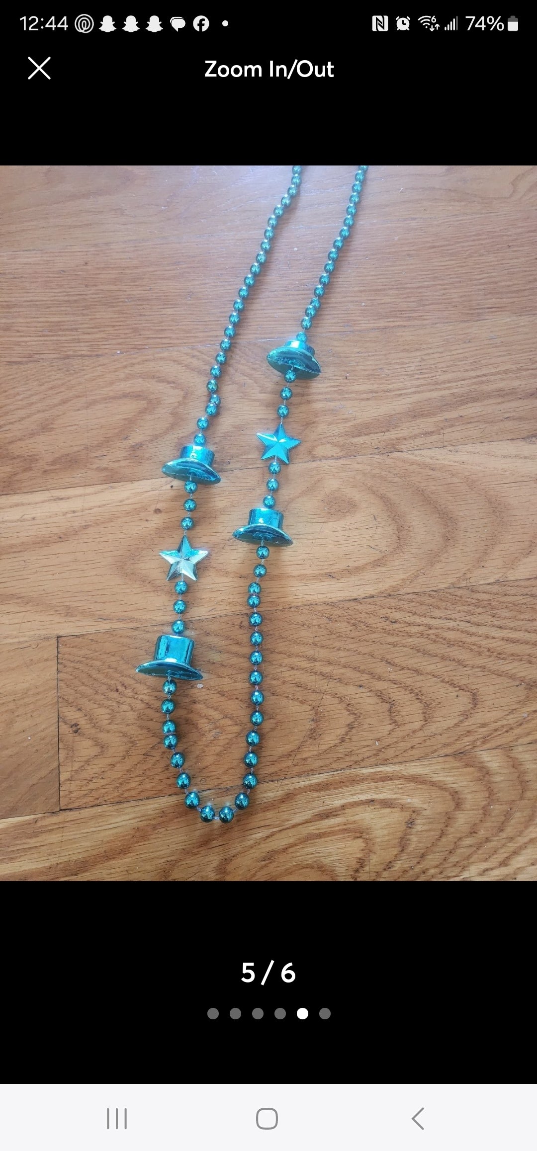 2 Strands Teal Mardi Gras Necklace Harp Top Hat Stars  Beads