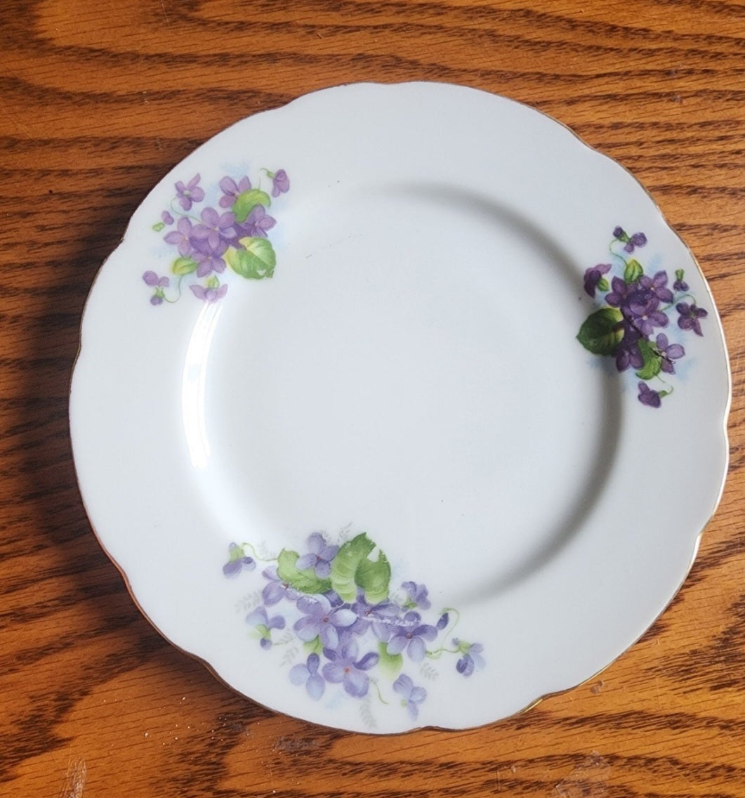 Beautiful Vintage Made in Japan China Bread Plate with Purple Violets - 7"