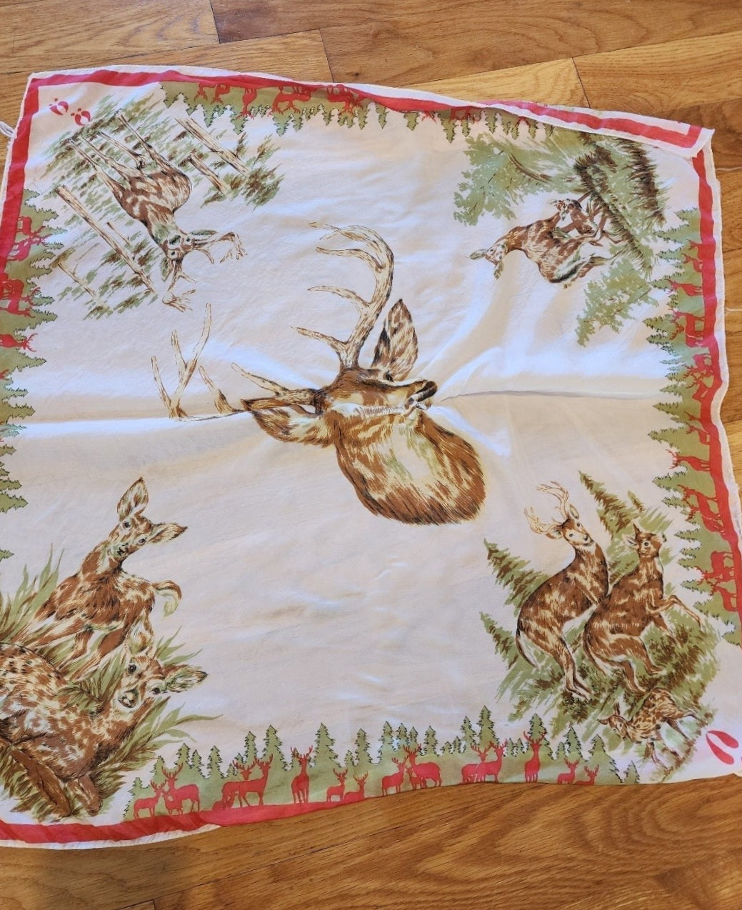 2 Deer Rayon Scarves Vintage Woodland Charm