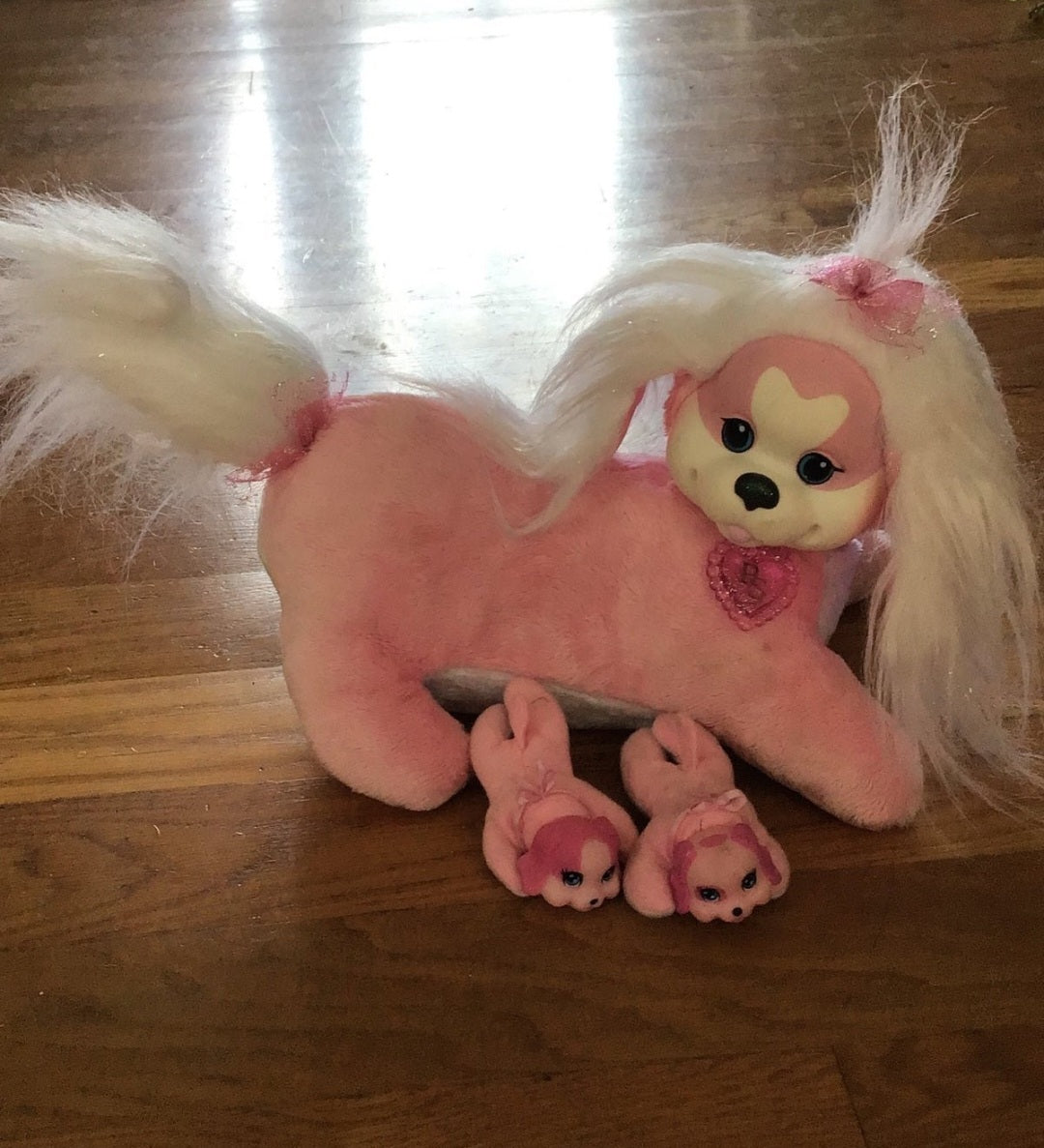 Hasbro Puppy Surprise Plush Dog Pink & White with 2 Babies Stuffed Animal