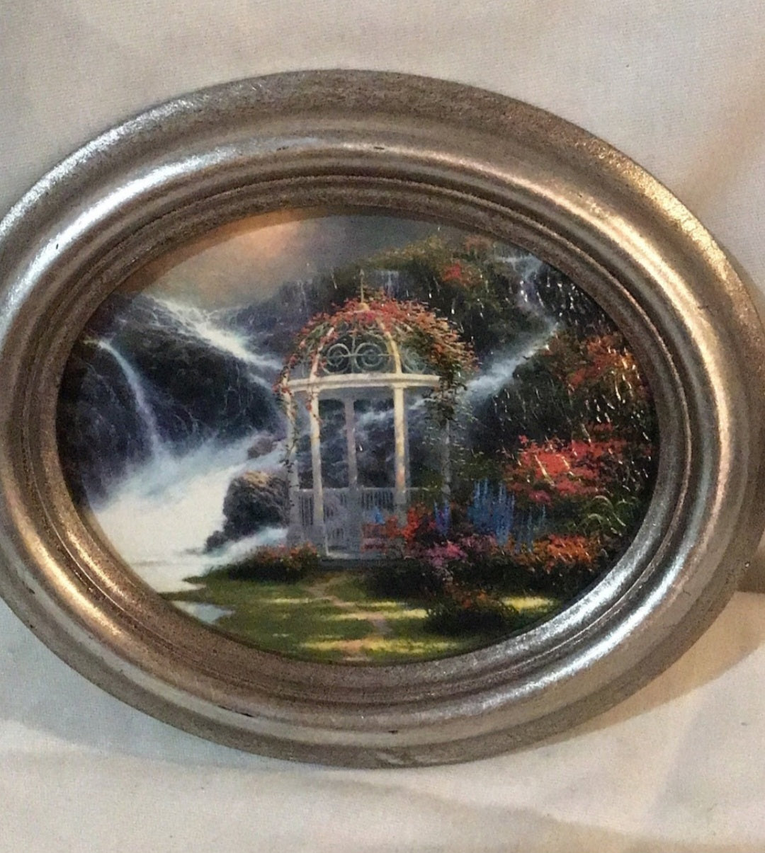 Gazebo Thomas Kinkade Painter of light print Picture  in Oval Frame