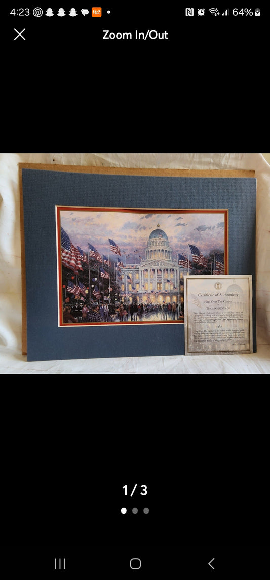 Flags Over the Capitol by Thomas Kinkade Matted Picture Washington DC