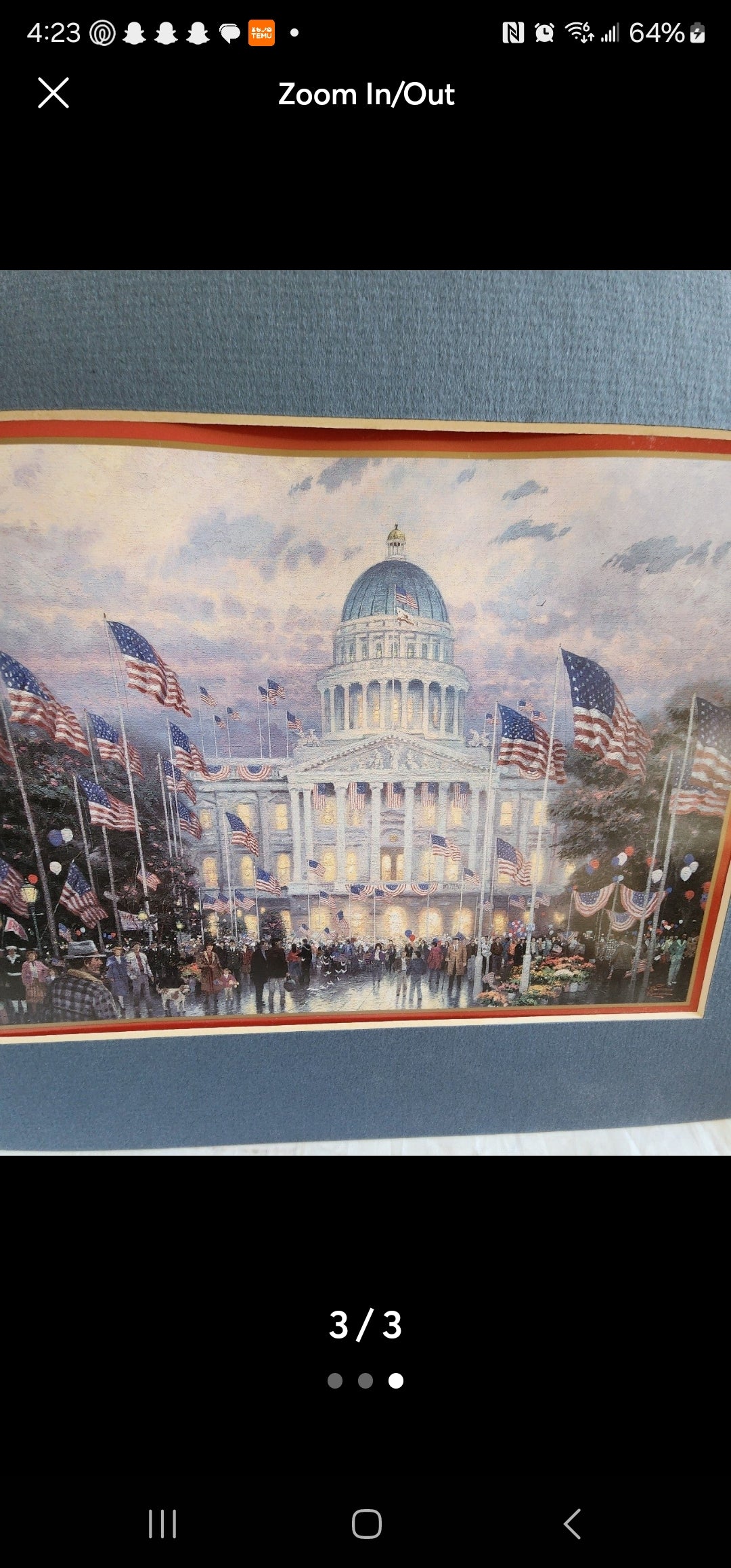 Flags Over the Capitol by Thomas Kinkade Matted Picture Washington DC