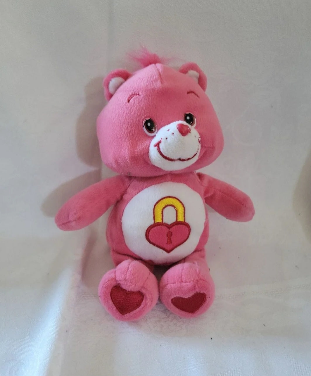 Plush Pink care bear secret bear 2005 with heart lock