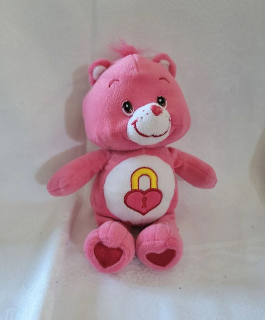 Plush Pink care bear secret bear 2005 with heart lock