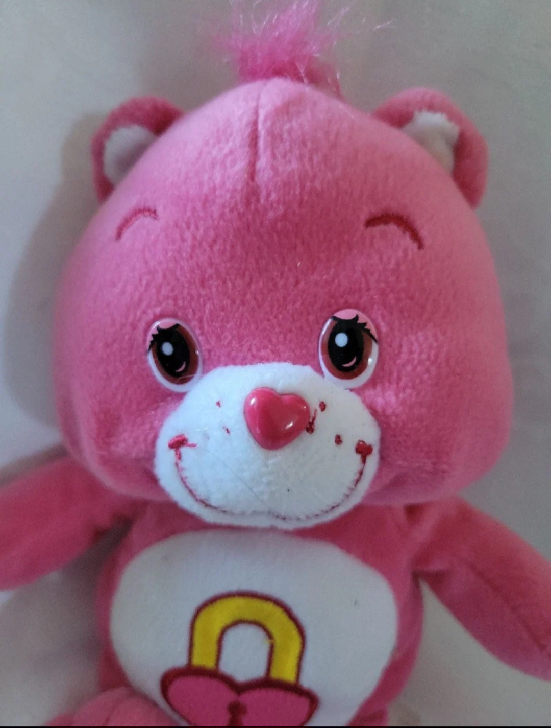 Plush Pink care bear secret bear 2005 with heart lock