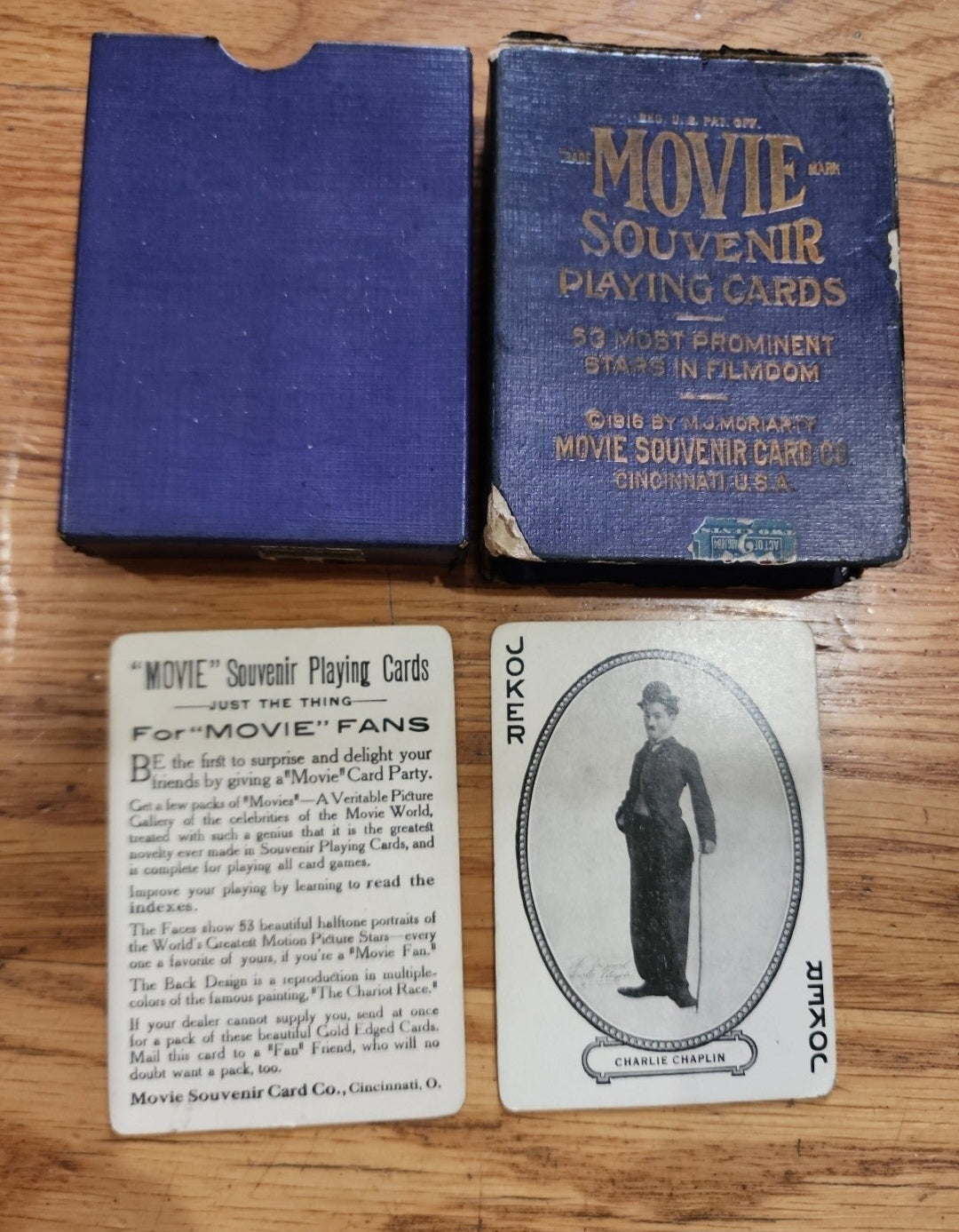 RARE! 1916 "Movie Star" Souvenir Playing Cards - Charlie Chaplin Joker!