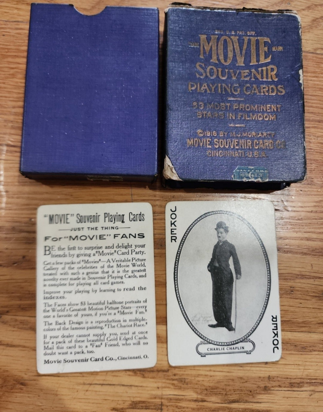 RARE! 1916 "Movie Star" Souvenir Playing Cards - Charlie Chaplin Joker!