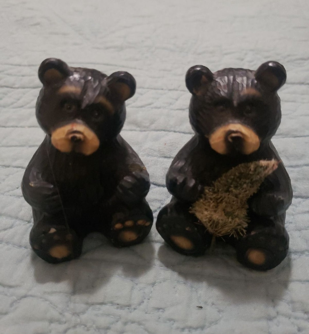 2  Small Woodland Black Bears, bear figurines