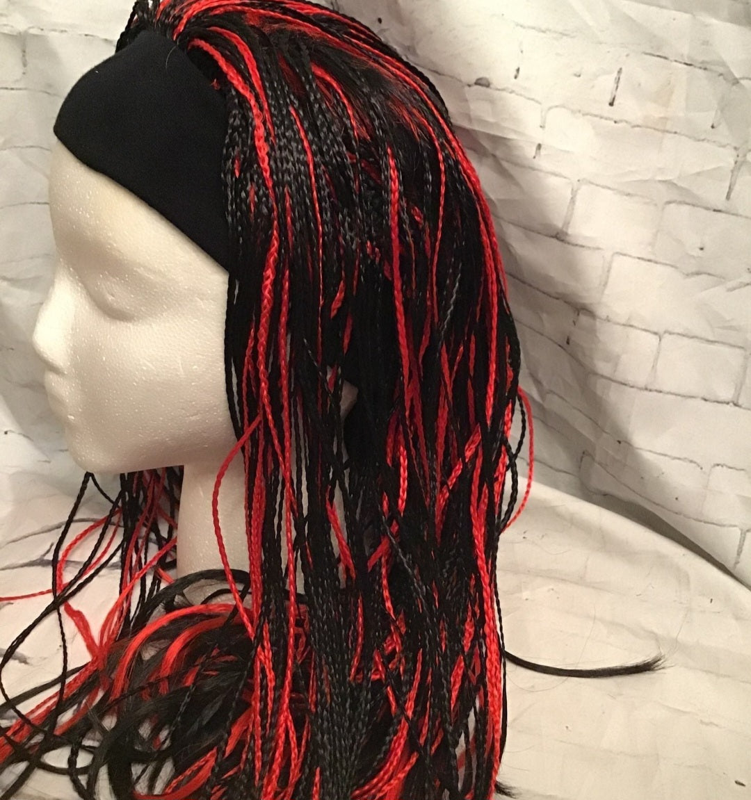 New Red and Black Braided Headband Wig