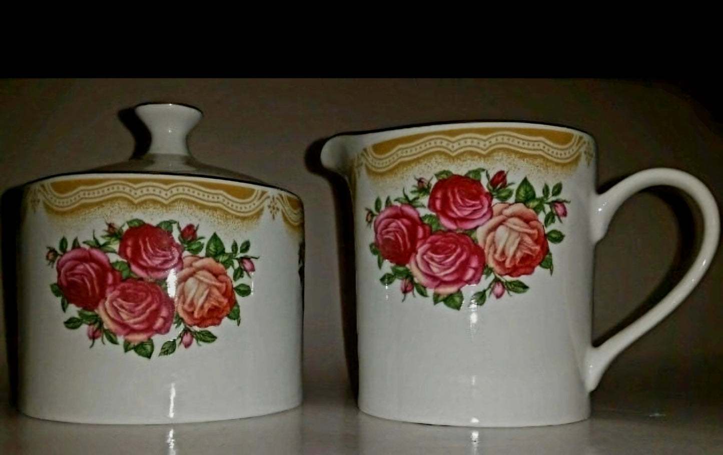 Vintage Farberware China Sydney Roses Sugar Bowl and Creamer Set - Good Condition