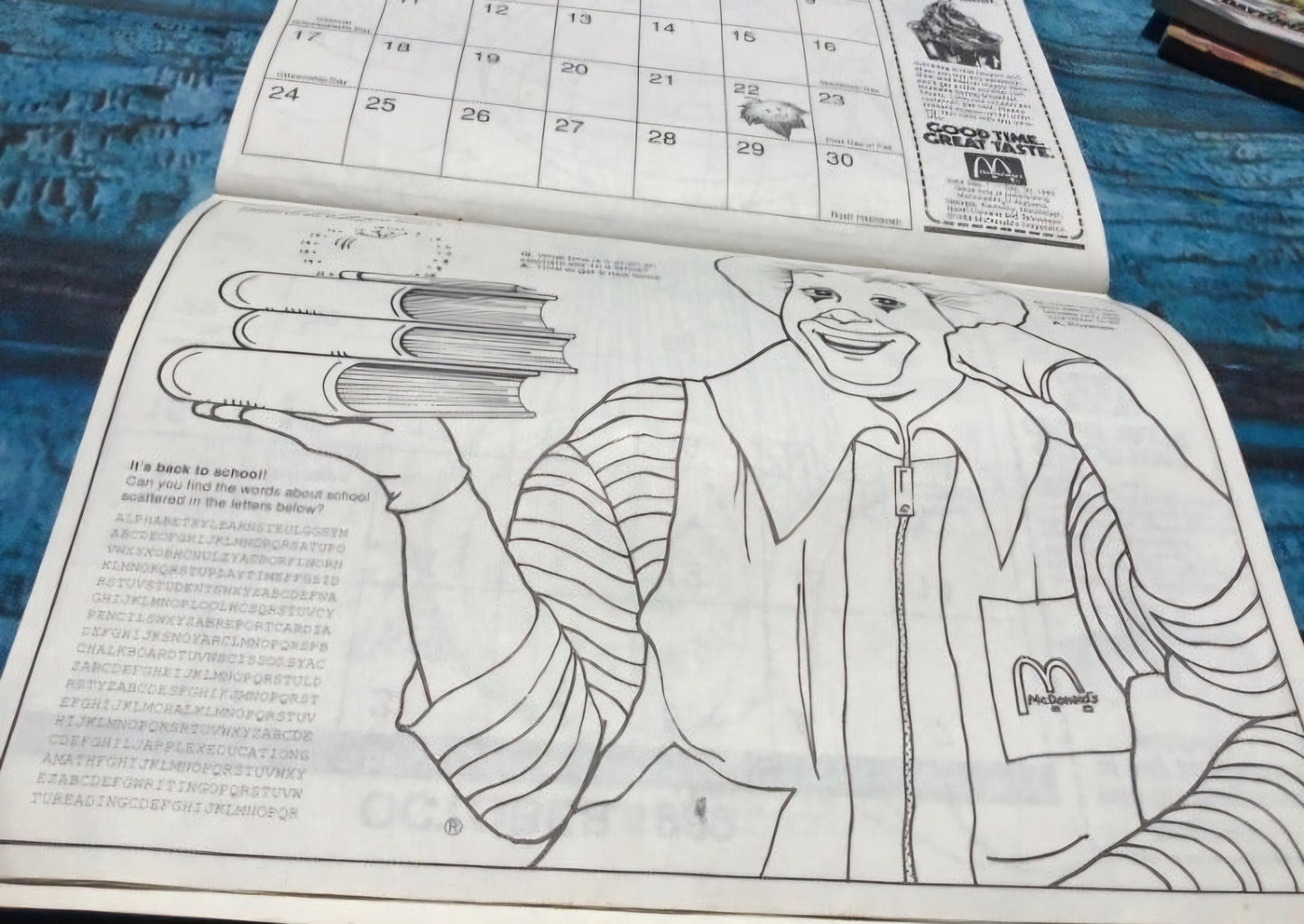 Ronald McDonald Calendar 1989  coloring book
