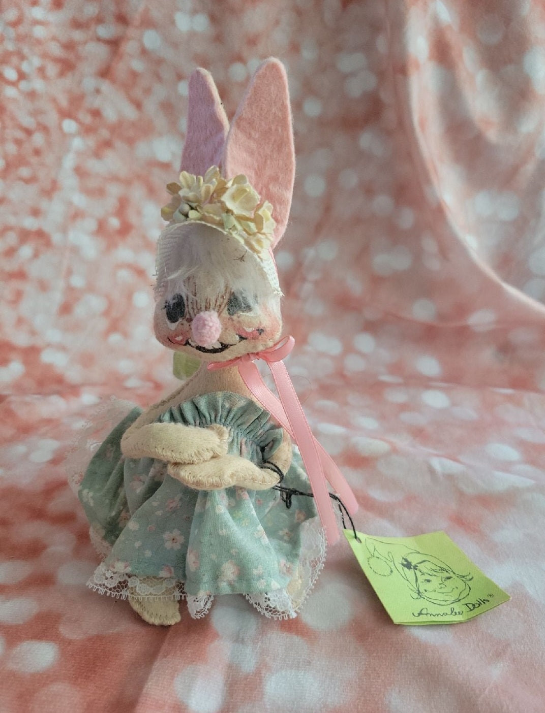 Vintage AnnaLee Doll Easter Bunny w/ Bonnet Sweet Face