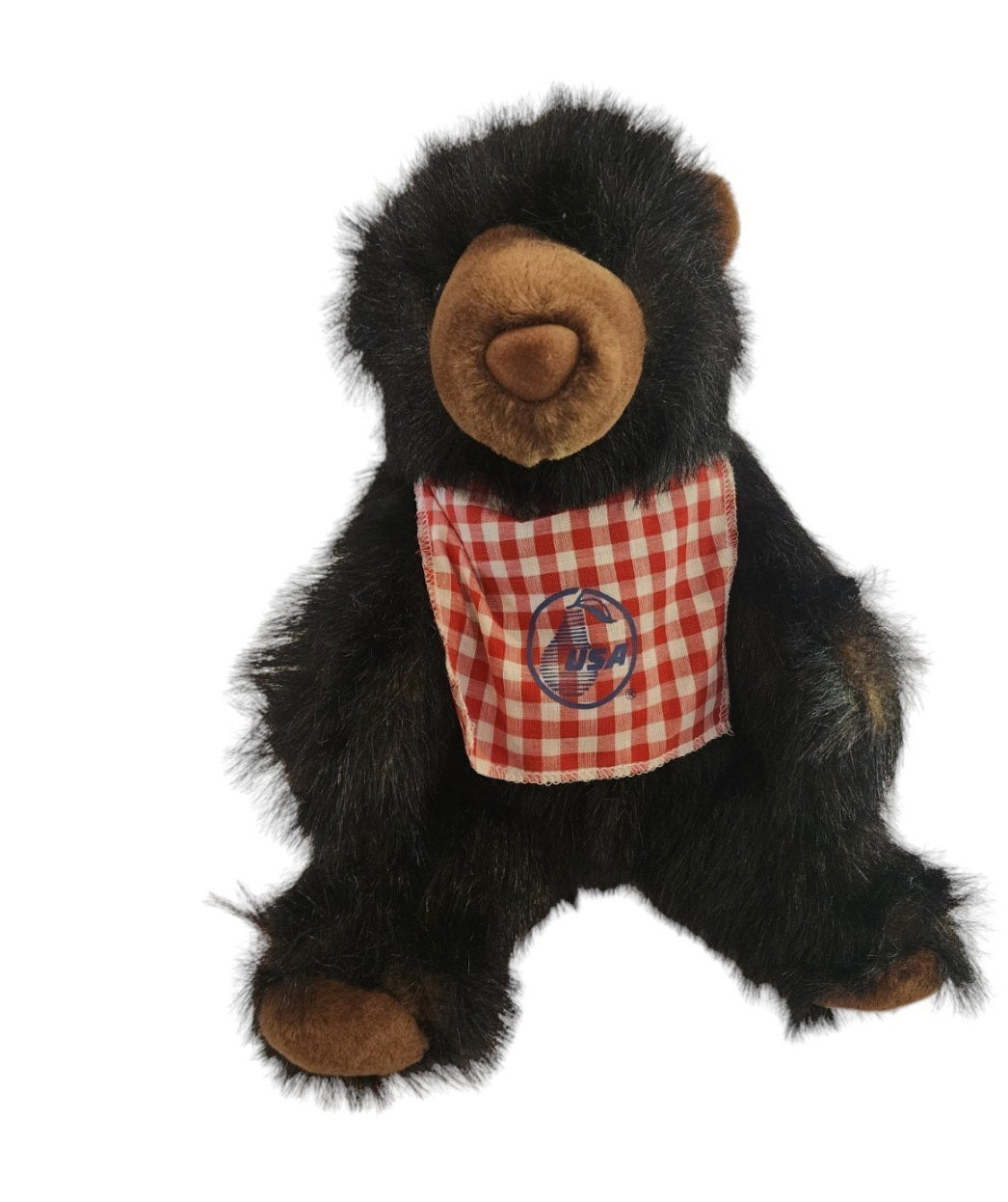 Animal Fair PEAR BEAR Black Bear Long Shaggy Fur Long Nose Bandana & Tag 11"