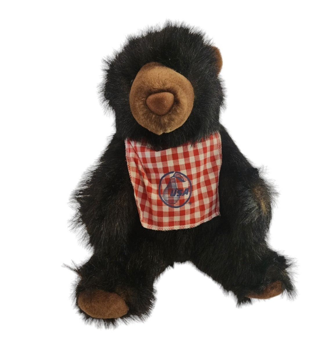 Animal Fair PEAR BEAR Black Bear Long Shaggy Fur Long Nose Bandana & Tag 11"