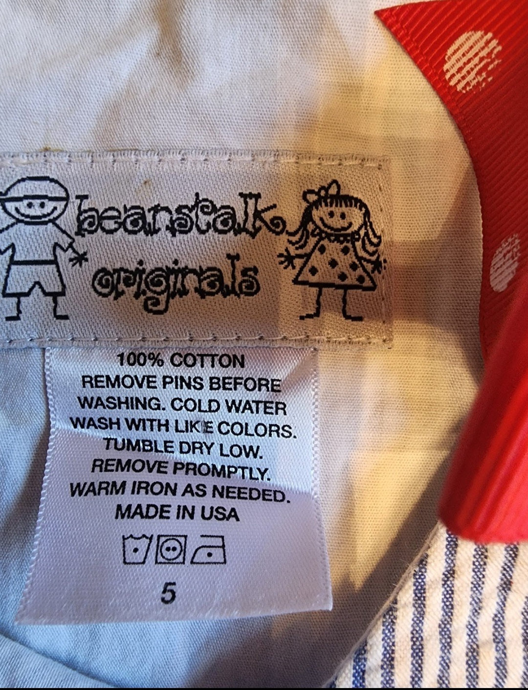 Beanstalk Originals Seersucker Blue Stripe Crab Embroidered Nautical Dress 5