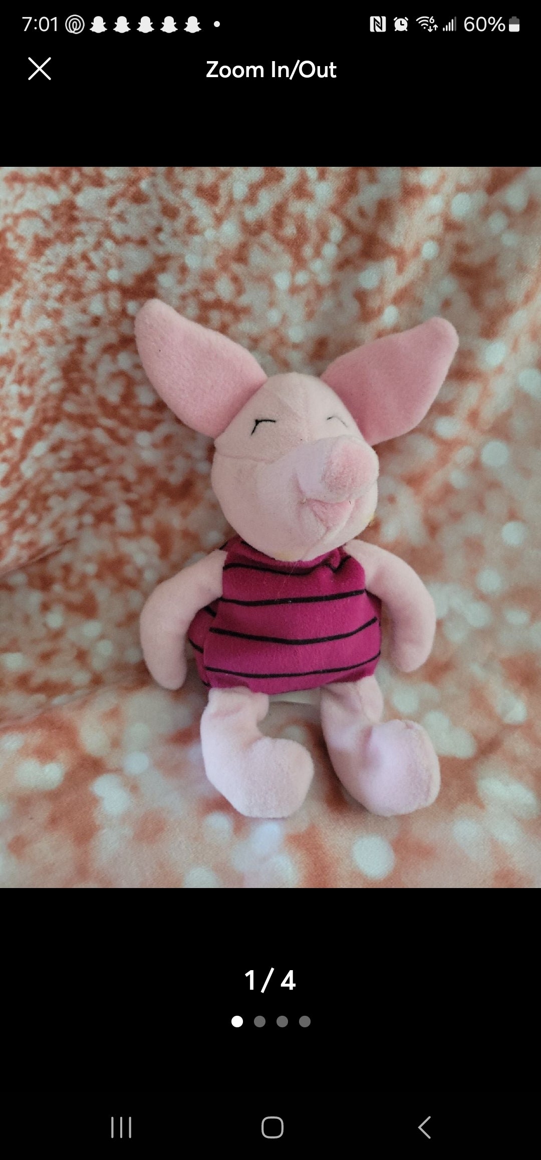 Disney Piglet Plush Bean Bag, 8" - Winnie the Pooh, Excellent Condition