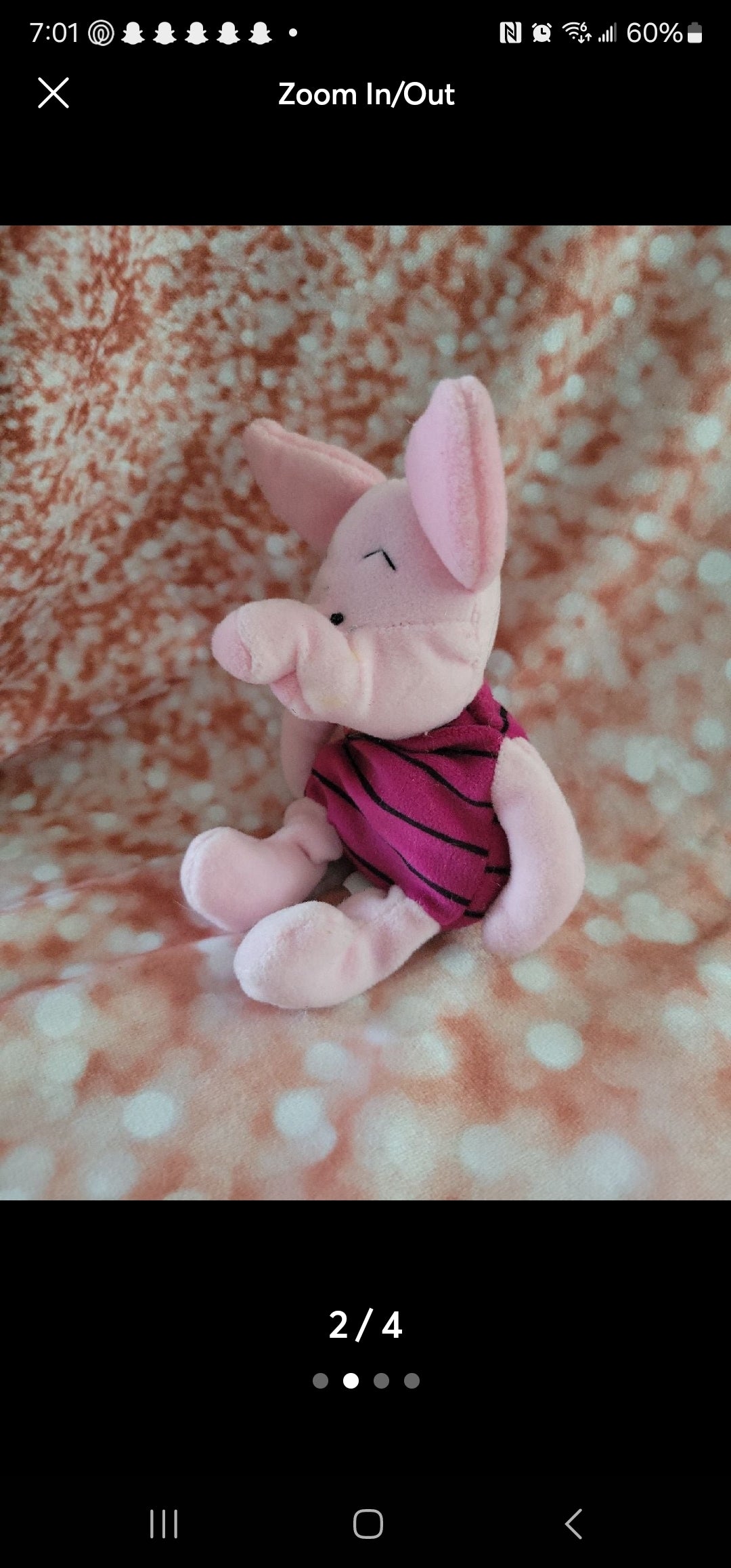 Disney Piglet Plush Bean Bag, 8" - Winnie the Pooh, Excellent Condition