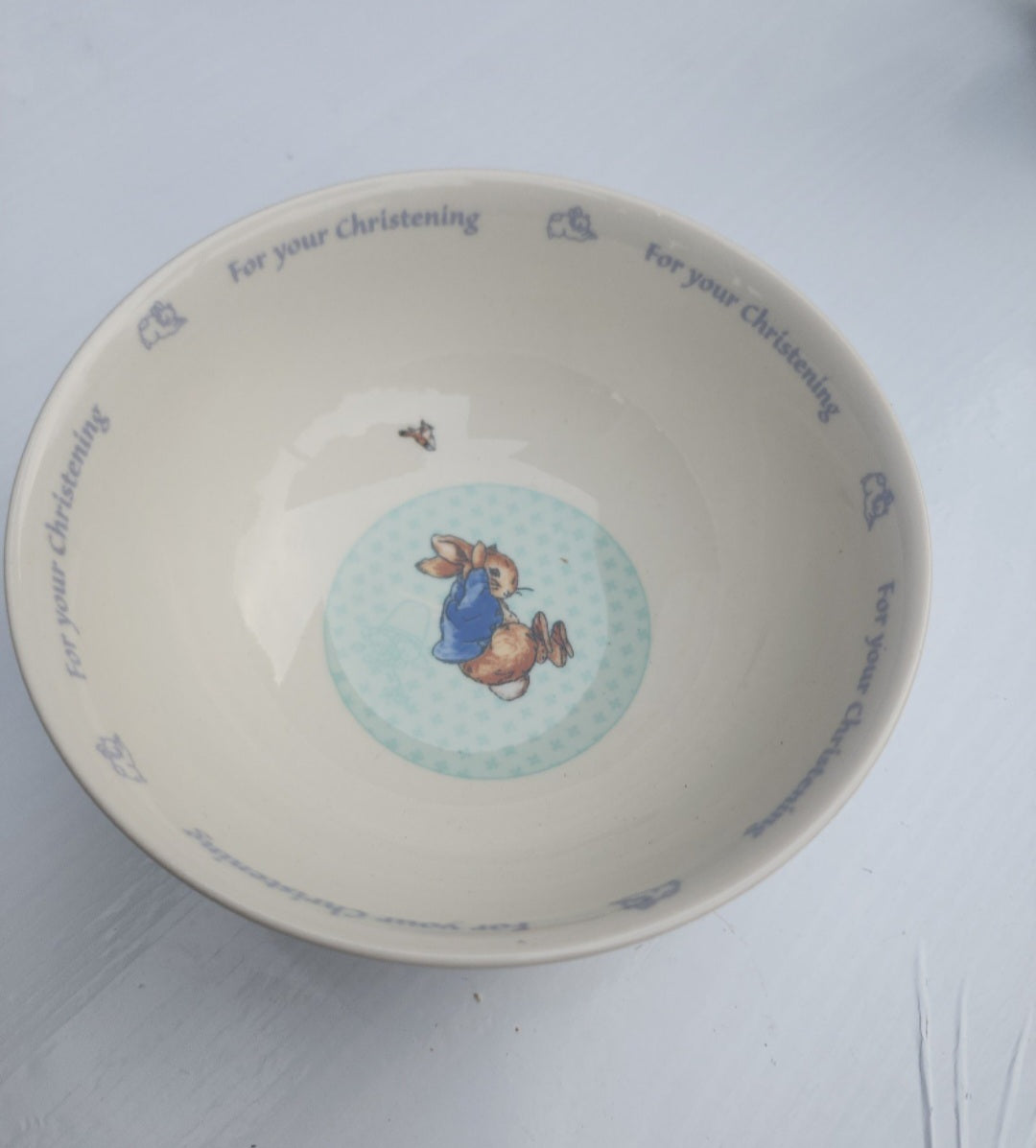 Vtg Wedgewood Peter Child's Rabbit Porcelain Bowl & Cup For your Christening