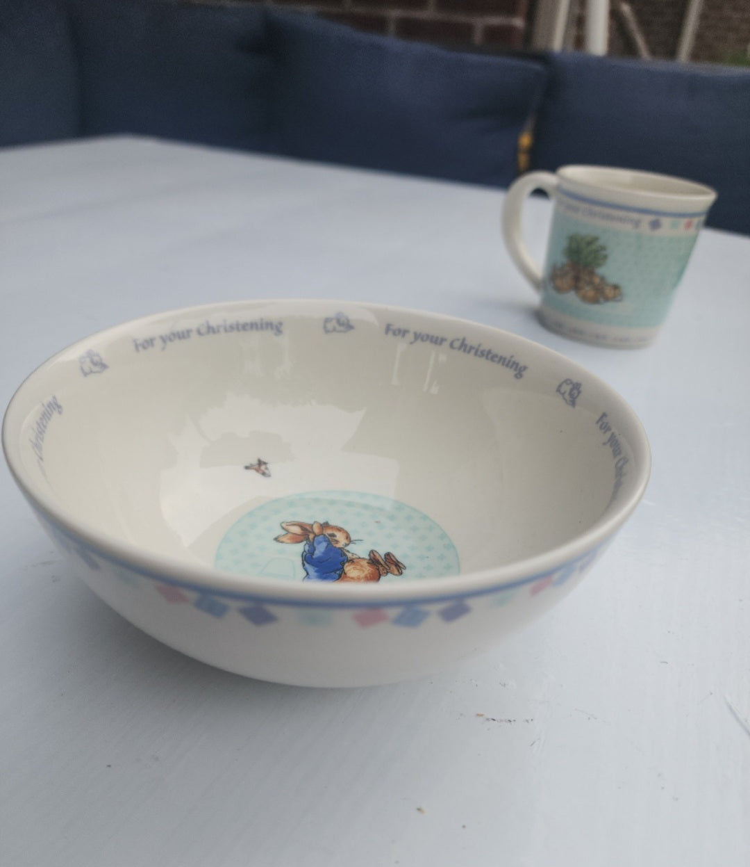 Vtg Wedgewood Peter Child's Rabbit Porcelain Bowl & Cup For your Christening