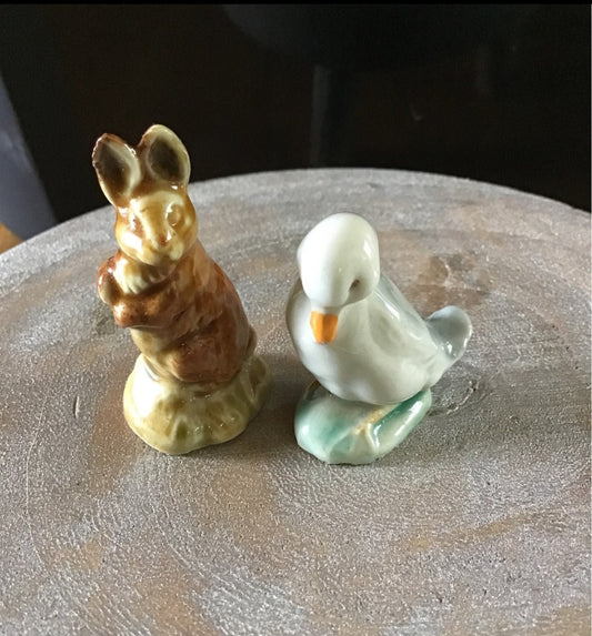 Vintage porcelain minature statues rabbit duck