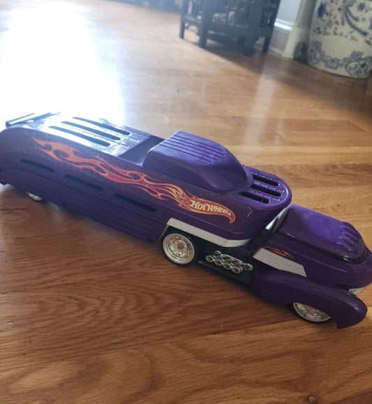 Hot Wheels 2002 Purple Big Rig Car Carrier Semi Truck Mattel Transporter 18"