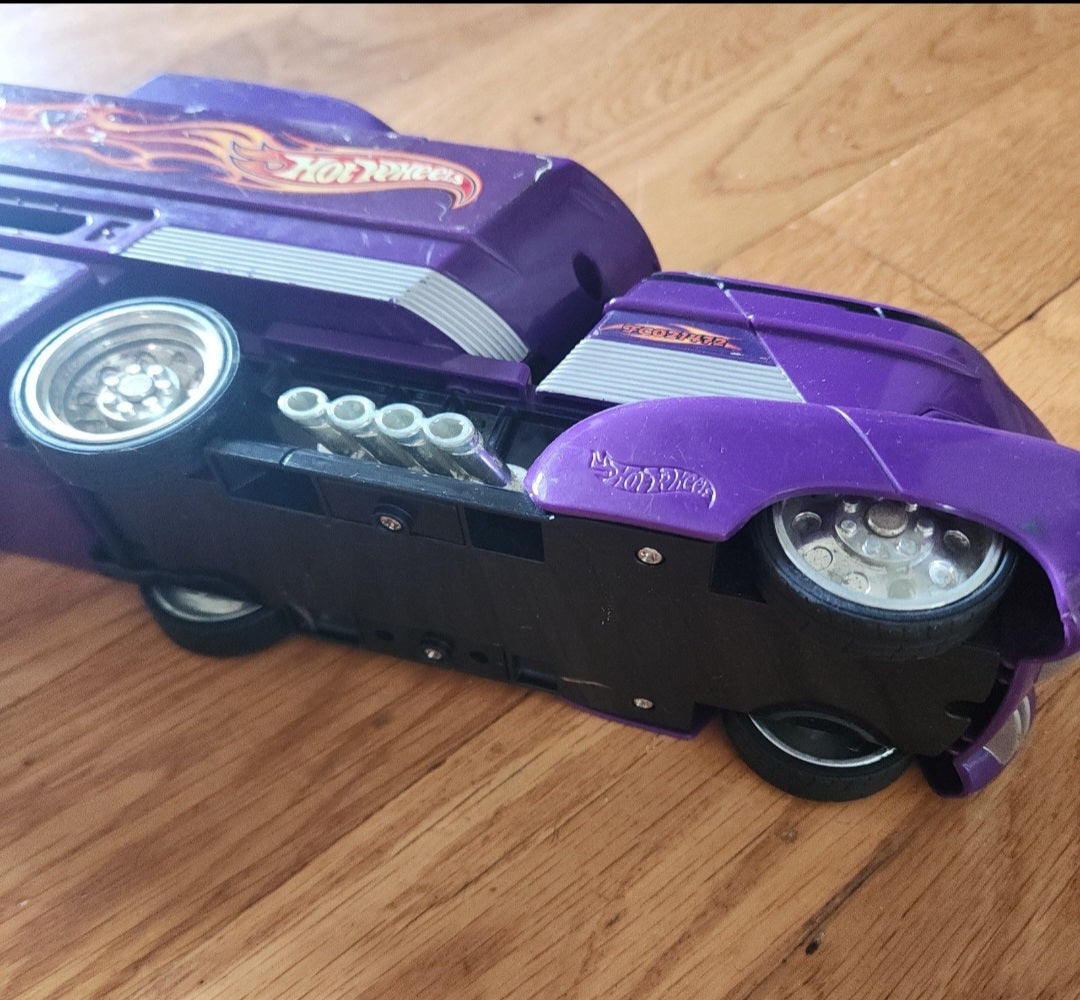 Hot Wheels 2002 Purple Big Rig Car Carrier Semi Truck Mattel Transporter 18"