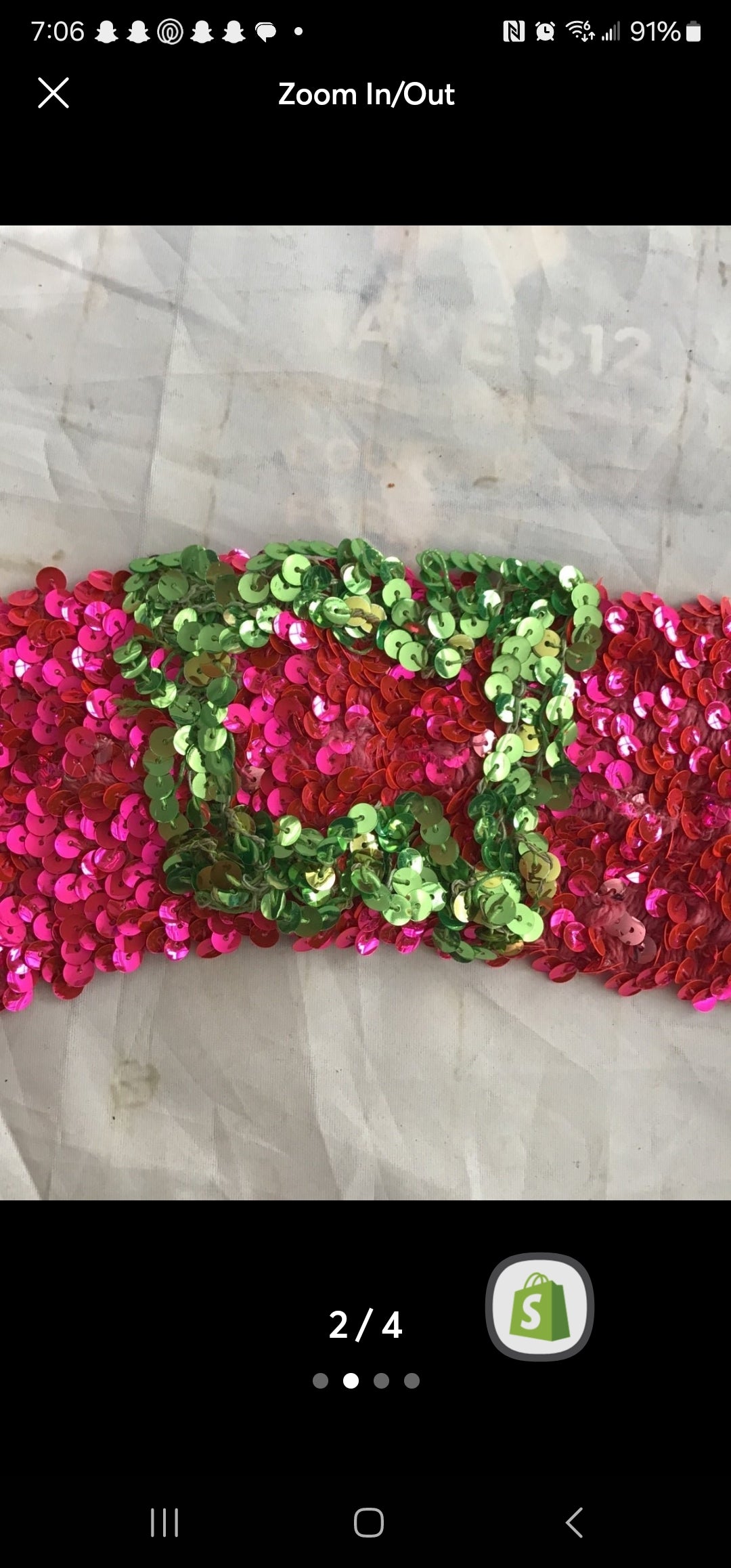 Vintage Sequin belt with lots of stretch neon pink & green