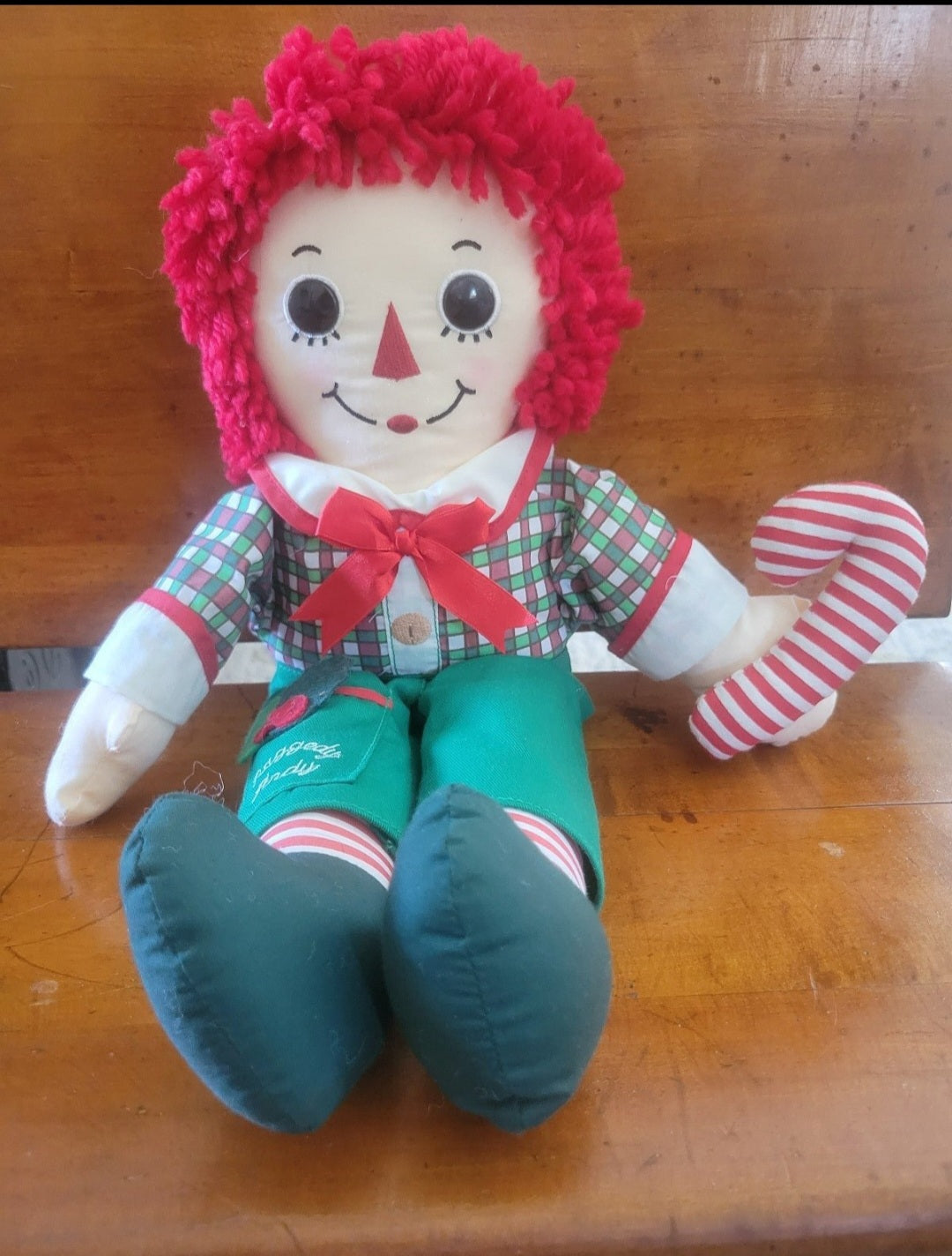 Raggedy Andy Christmas Edition Holiday Doll, 18", 2007.  Features a candy cane